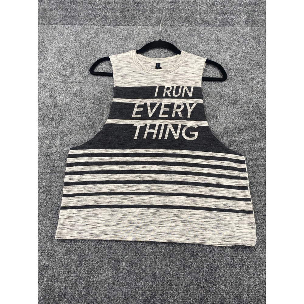 Live Love Dream I Run Everything Muscle Tank Top Womens Small Gray Striped Gym